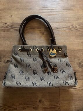 Dooney & Bourke Quilted Logo Satchel in Brown and Black